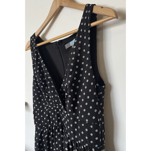 Anthropologie Eva Franco Black Clip Dot V Neck Maxi Dress Size 2 - Picture 3 of 9